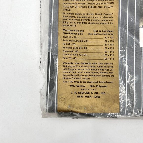 VTG NIP STEVENS UTICA GRAY WHITE STRIPE PERCALE TWIN FLAT SHEET 72X104 NO IRON - Picture 5 of 5